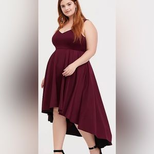 Torrid Special Occasion Burgundy Red Scuba Knit Hi-Lo Gown Size 22 NWT